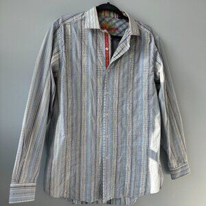 Robert Graham Striped Button Up Shirt Mens L Flip Cuff Multicolors